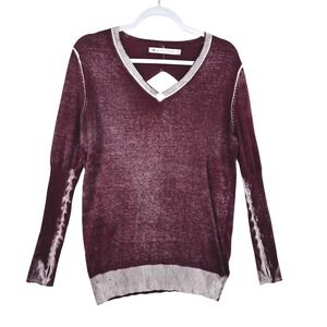 Blanc Noir Burgundy Acid Wash Open Back Heart Cutout V-Neck Sweater Women Size M